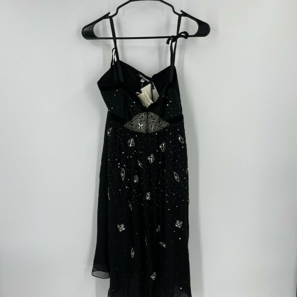 GF FERRE KAJE Women's Dress 30/44 Black Beaded Sheer Fit & Flare Flowy